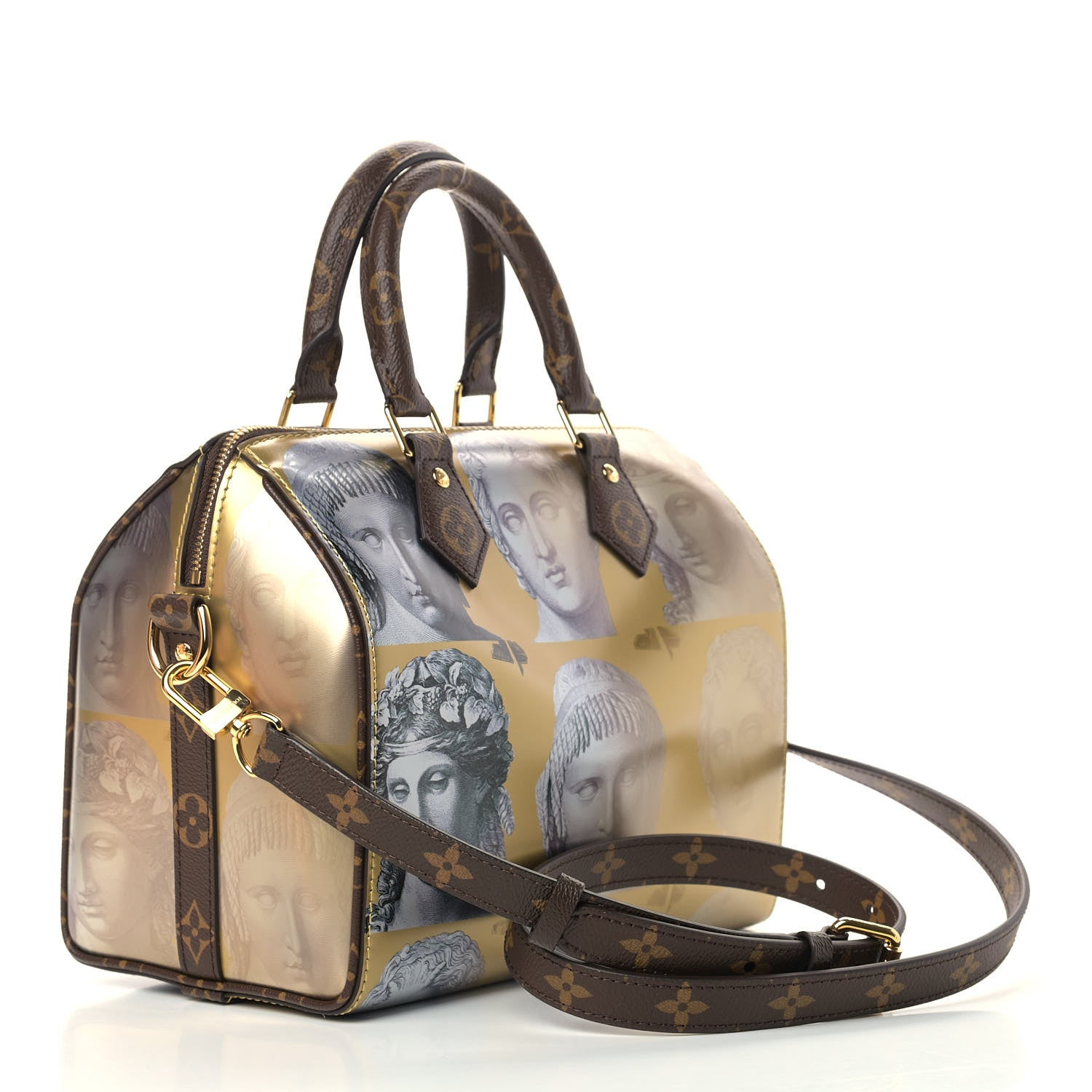 Louis Vuitton X FORNASETTI Calfskin Fornasetti Speedy Bandouliere 25 Gold 3 of 9