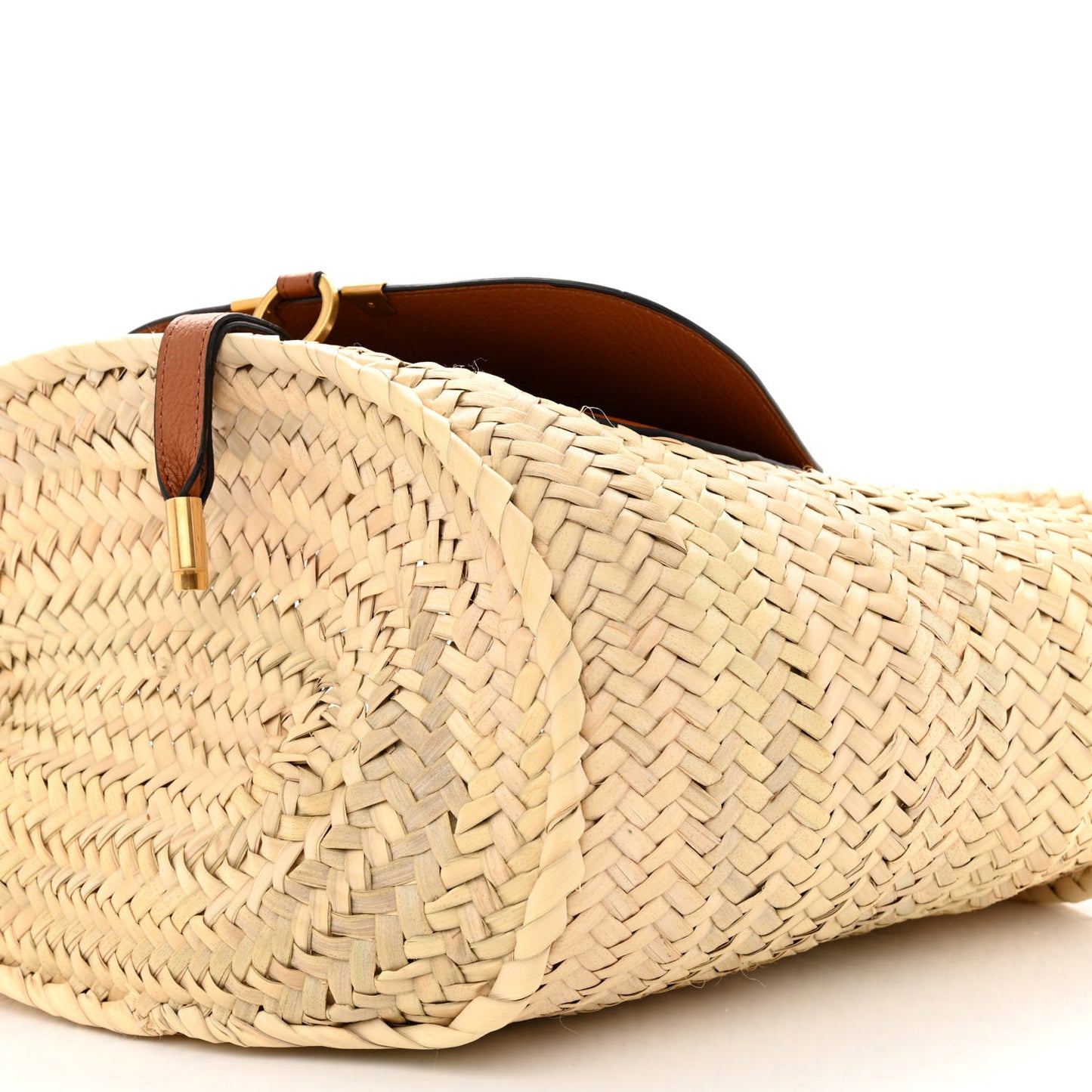 Raffia Small Grain Calfskin Medium Marcie Basket Tan