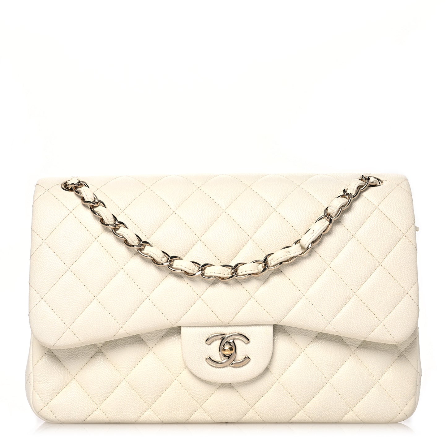 Caviar Quilted Jumbo Double Flap White
