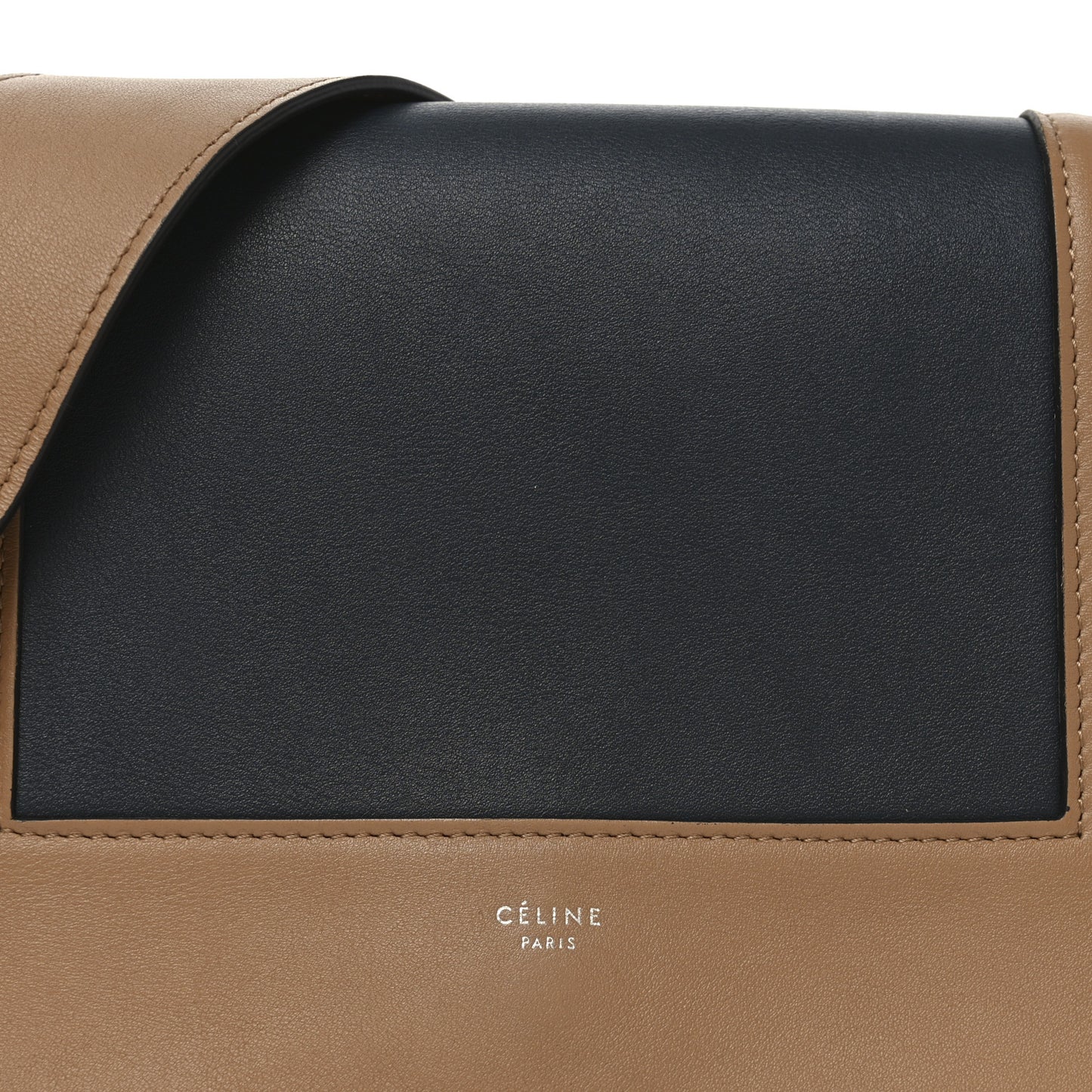 Shiny Smooth Calfskin Medium Frame Shoulder Bag Tan Navy