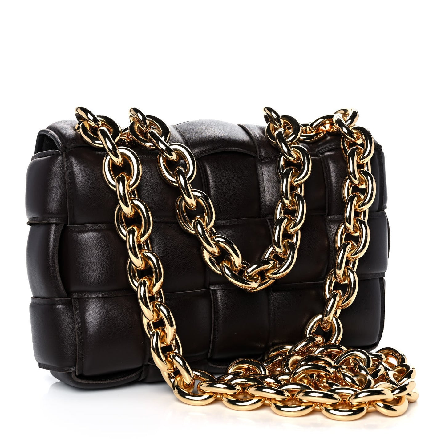 Lambskin Maxi Intreccio Padded Chain Cassette Crossbody Bag Black