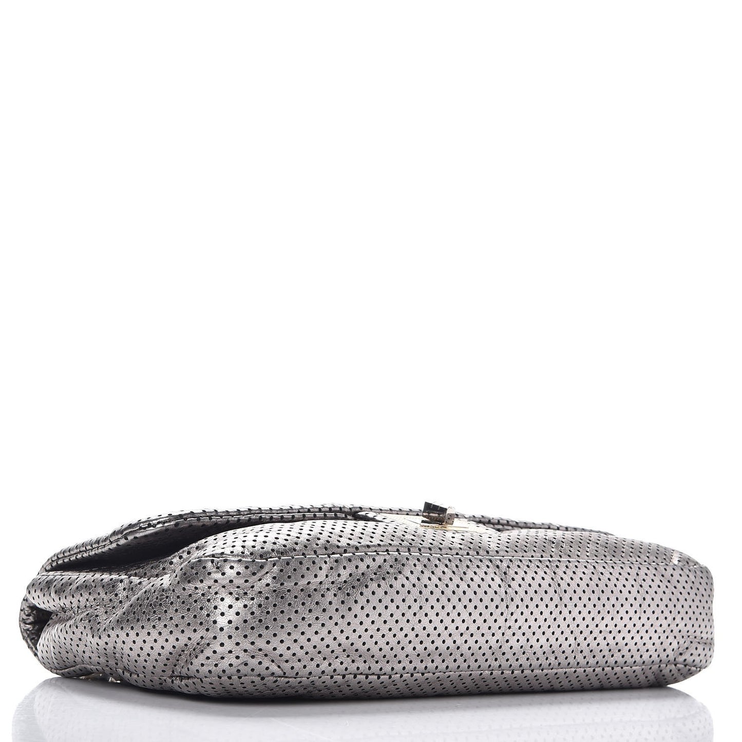 Metallic Crackled Calfskin Perforated Large Drill Flap Silver