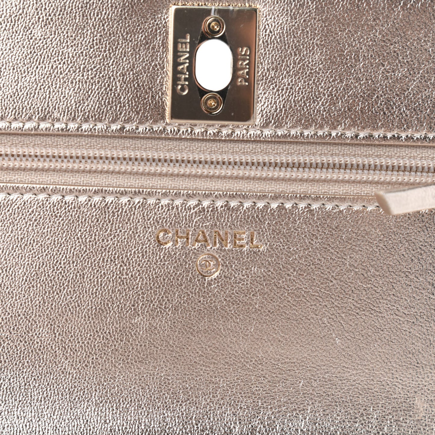 Metallic Lambskin Quilted Trendy CC Wallet On Chain WOC Gold