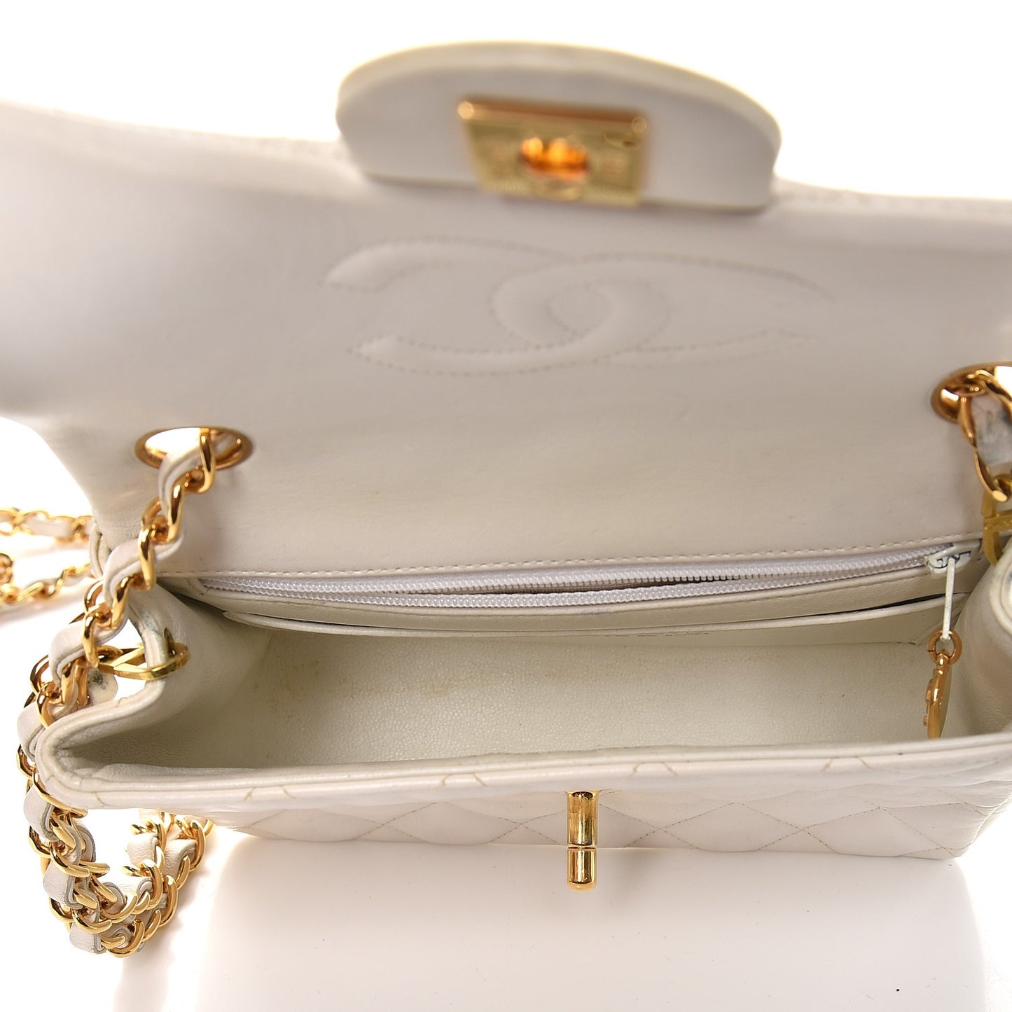 Lambskin Quilted Mini Square Flap White