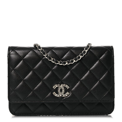 Chanel Lambskin Quilted Crystal CC Wallet On Chain WOC Black 1 of 15