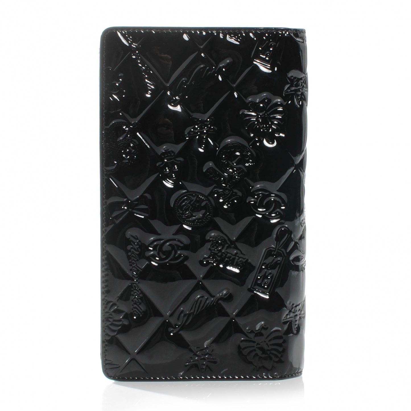 Patent Calfskin Lucky Symbols Yen Wallet Black