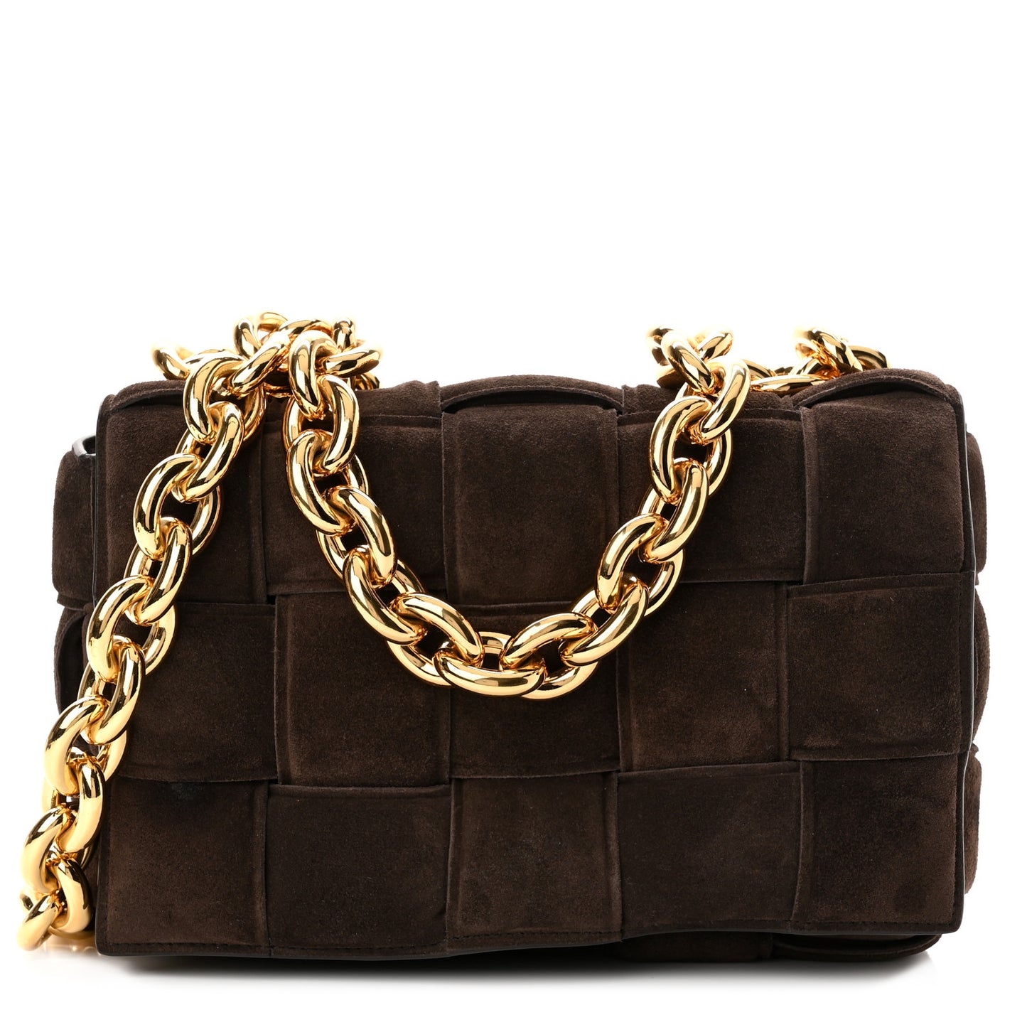 Suede Maxi Intrecciato Padded Chain Cassette Crossbody Bag Fondant