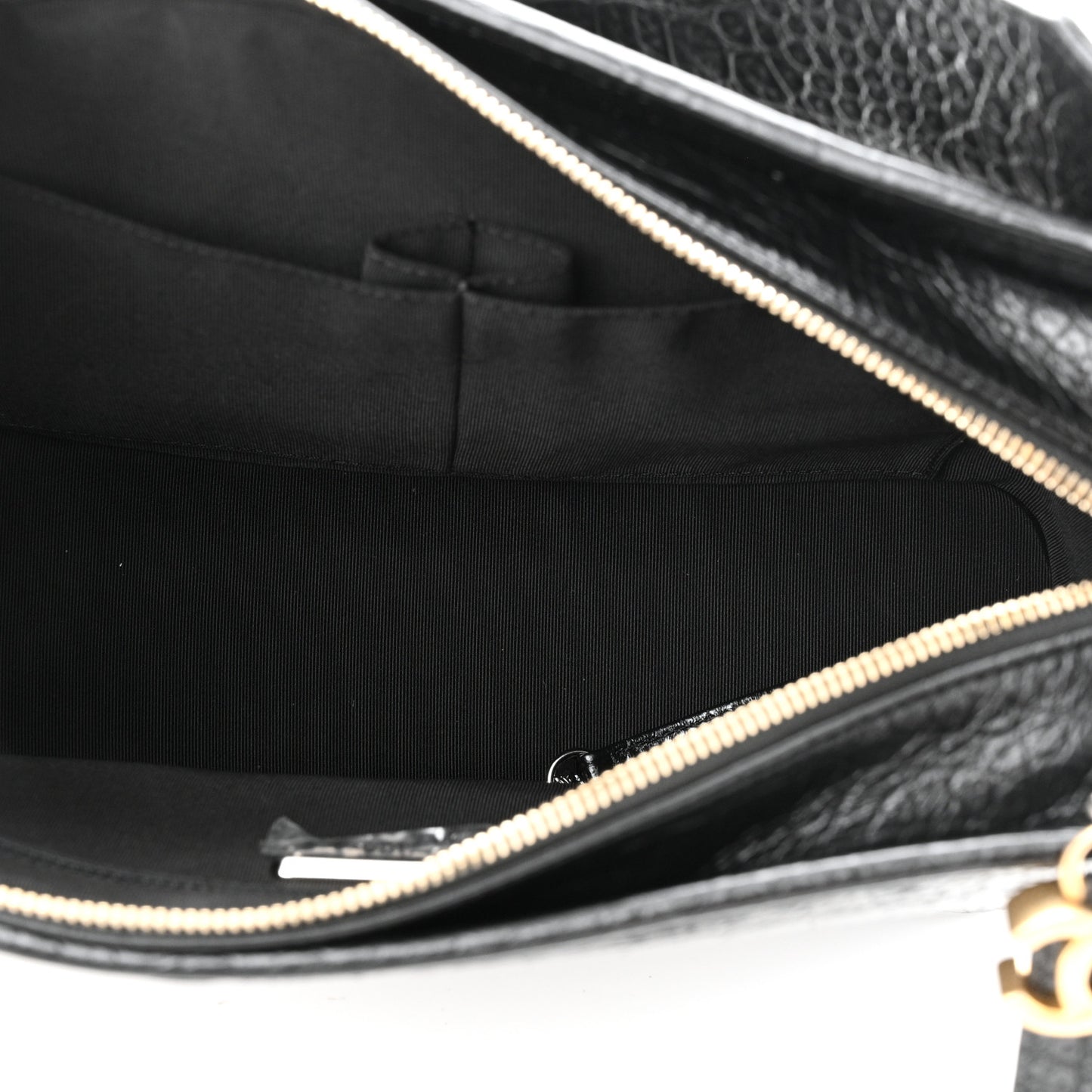 Crocodile Embossed Calfskin Medium Gabrielle Cocodile Hobo Black
