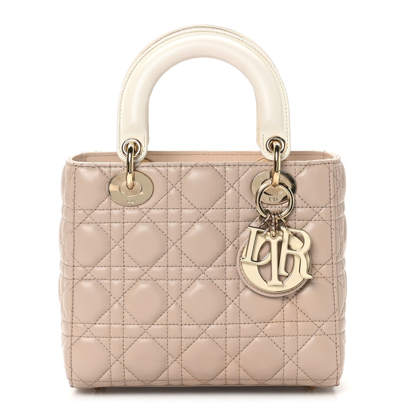 Lambskin Cannage Small Bi-Color Lady Dior Hazelnut White