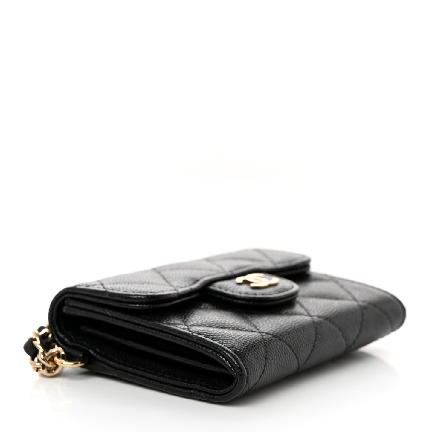 Caviar Quilted Flap Card Holder Chain Wristlet Black