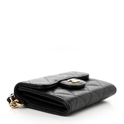 Chanel Caviar Quilted Flap Card Holder Chain Wristlet Black 4 of 9