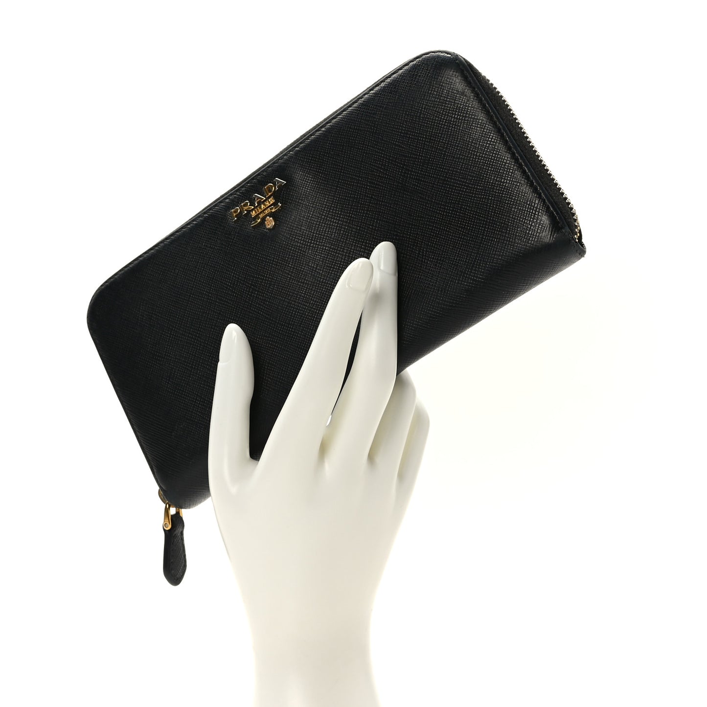 Saffiano Metal Zip Around Wallet Black
