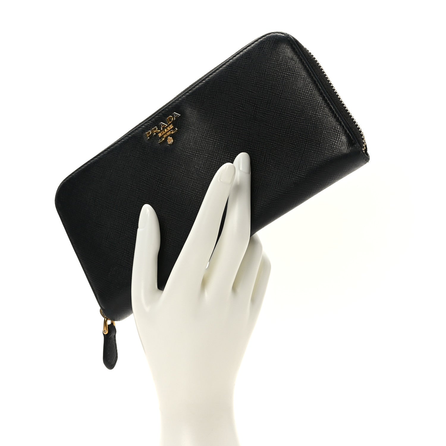 Prada Saffiano Metal Zip Around Wallet Black 2 of 7