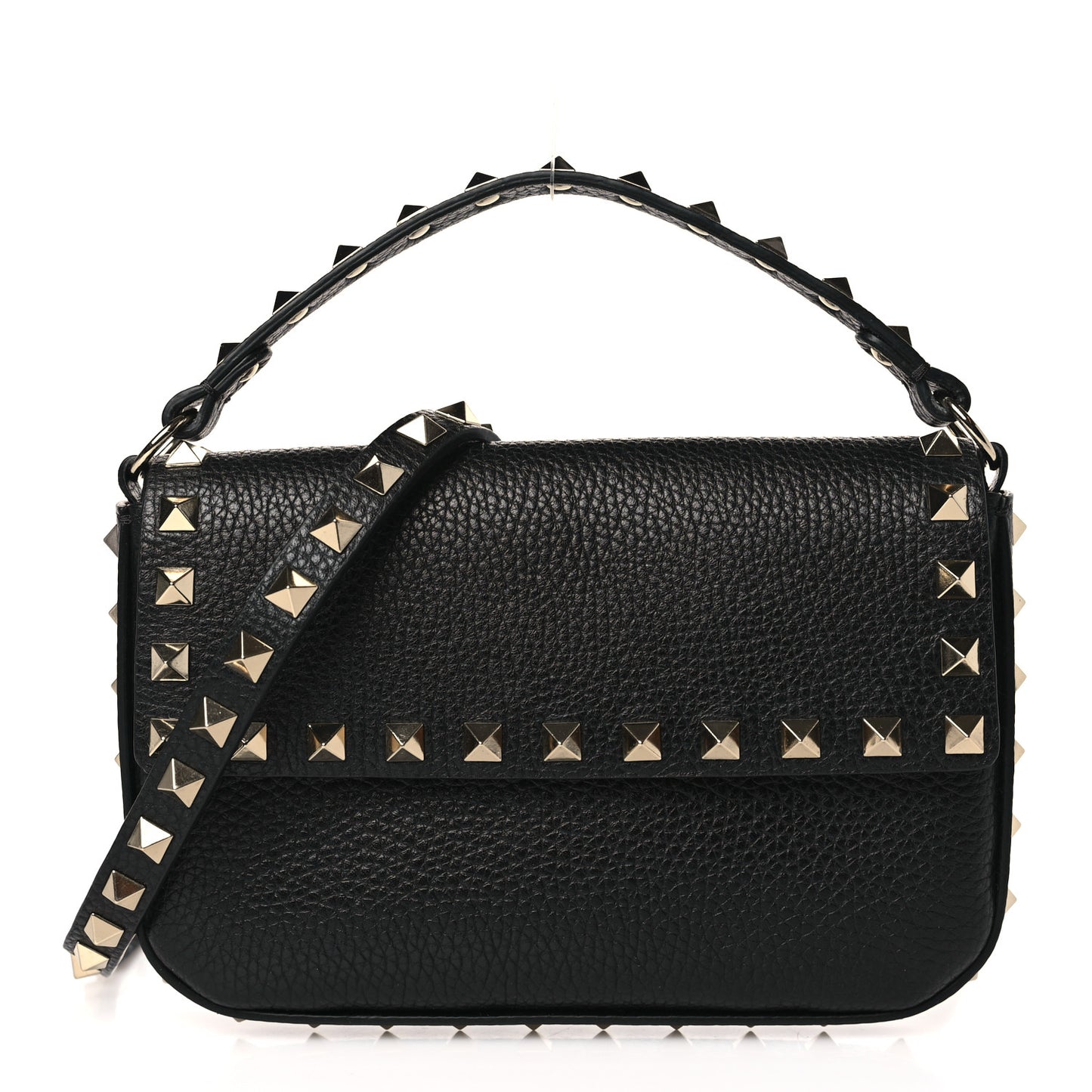 Grainy Calfskin Rockstud Crossbody Pouch Black