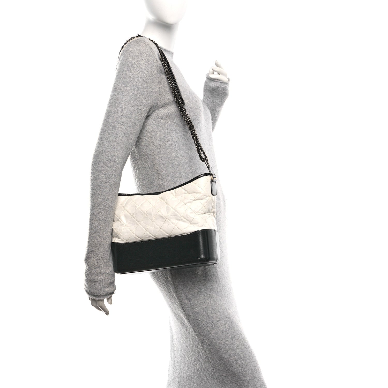 Chanel Aged Calfskin Quilted Medium Gabrielle Hobo Black White 2 of 10