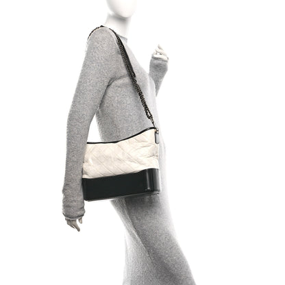 Chanel Aged Calfskin Quilted Medium Gabrielle Hobo Black White 2 of 10