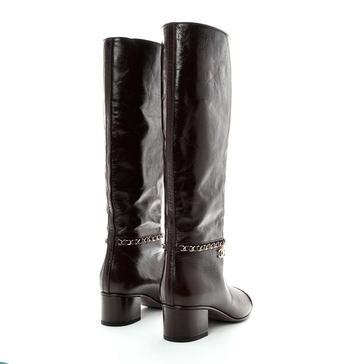 Crumpled Calfskin Cap Toe Chain Boots 37.5 Burgundy