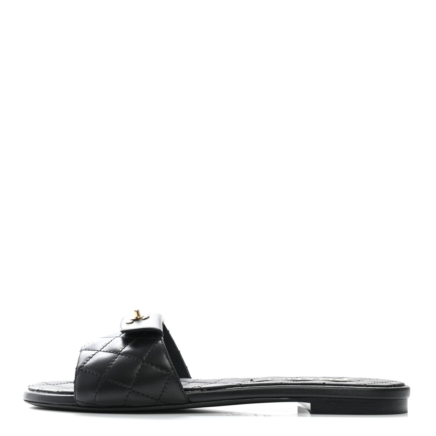 Lambskin Quilted CC Turnlock Sandals 37.5 Black