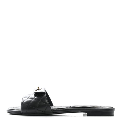 Chanel Lambskin Quilted CC Turnlock Sandals 37.5 Black 2 of 18