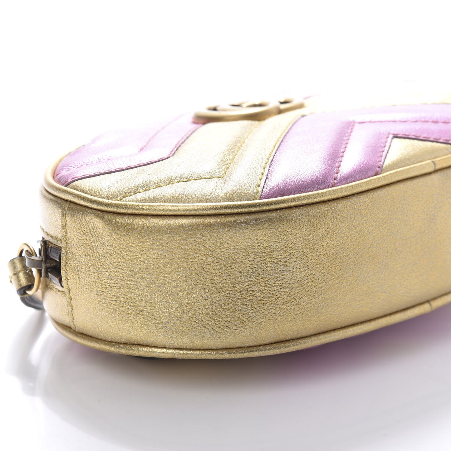 Metallic Nappa Matelasse Heart GG Marmont Belt Bag 95 38 Oro Vecchio Rosa