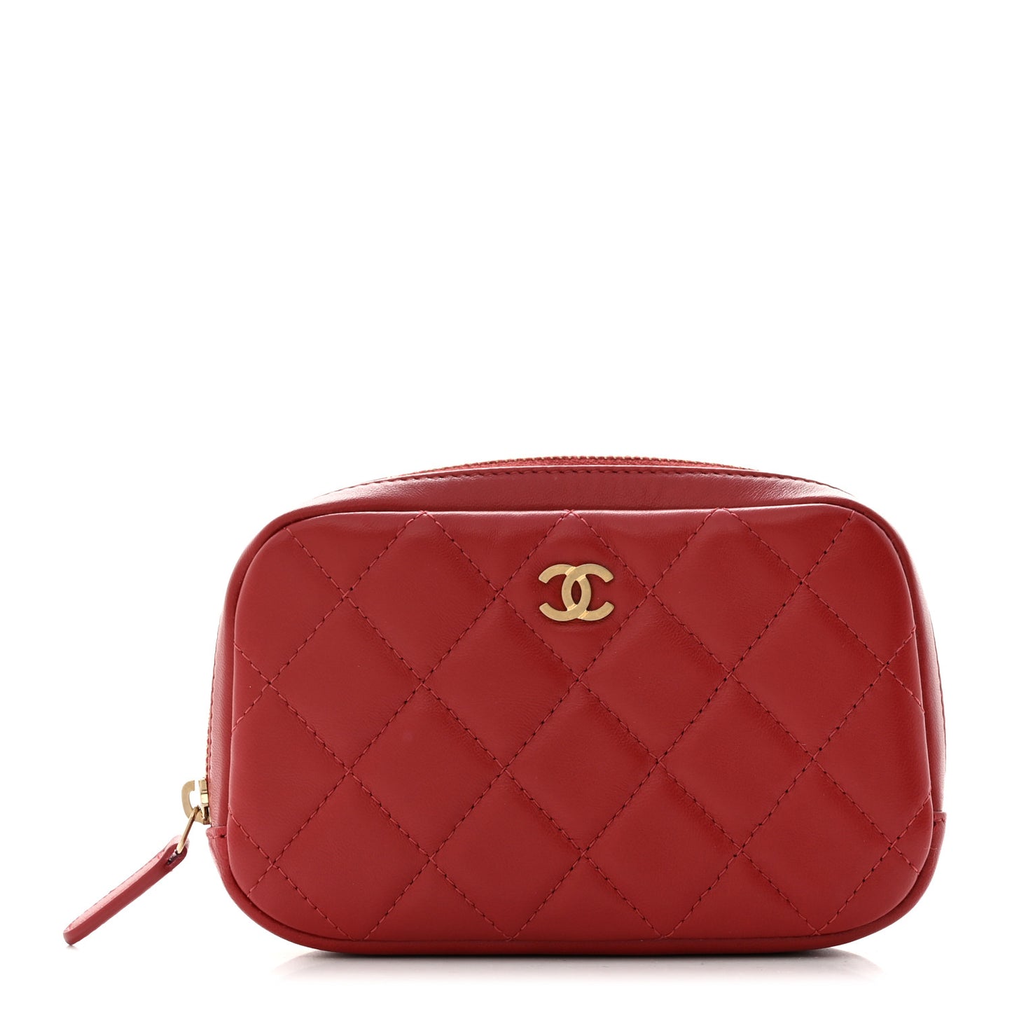 Lambskin Quilted Small Curvy Pouch Cosmetic Case Red