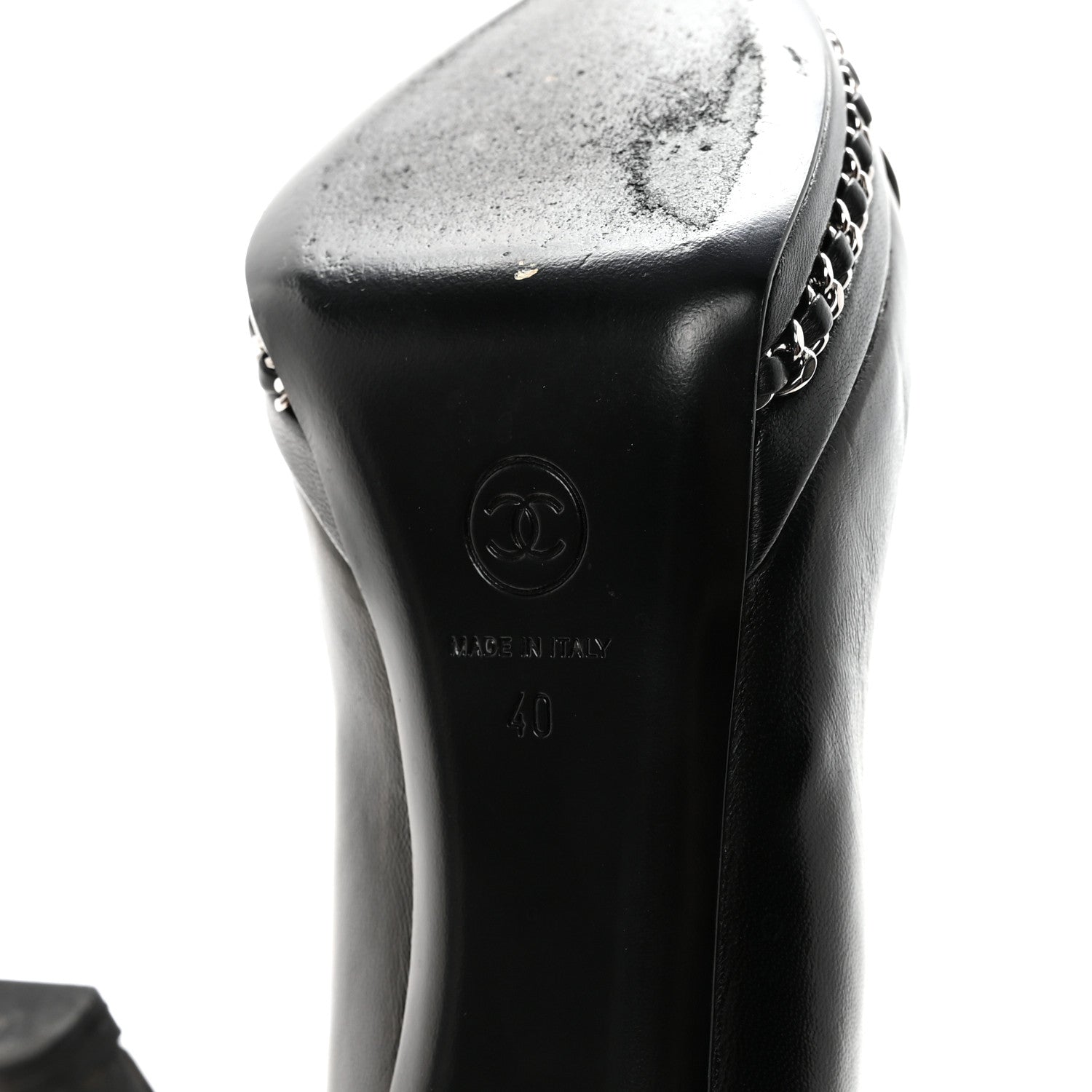 Chanel Lambskin CC Cap Toe Platform Chain Pumps 40 Black 13 of 20