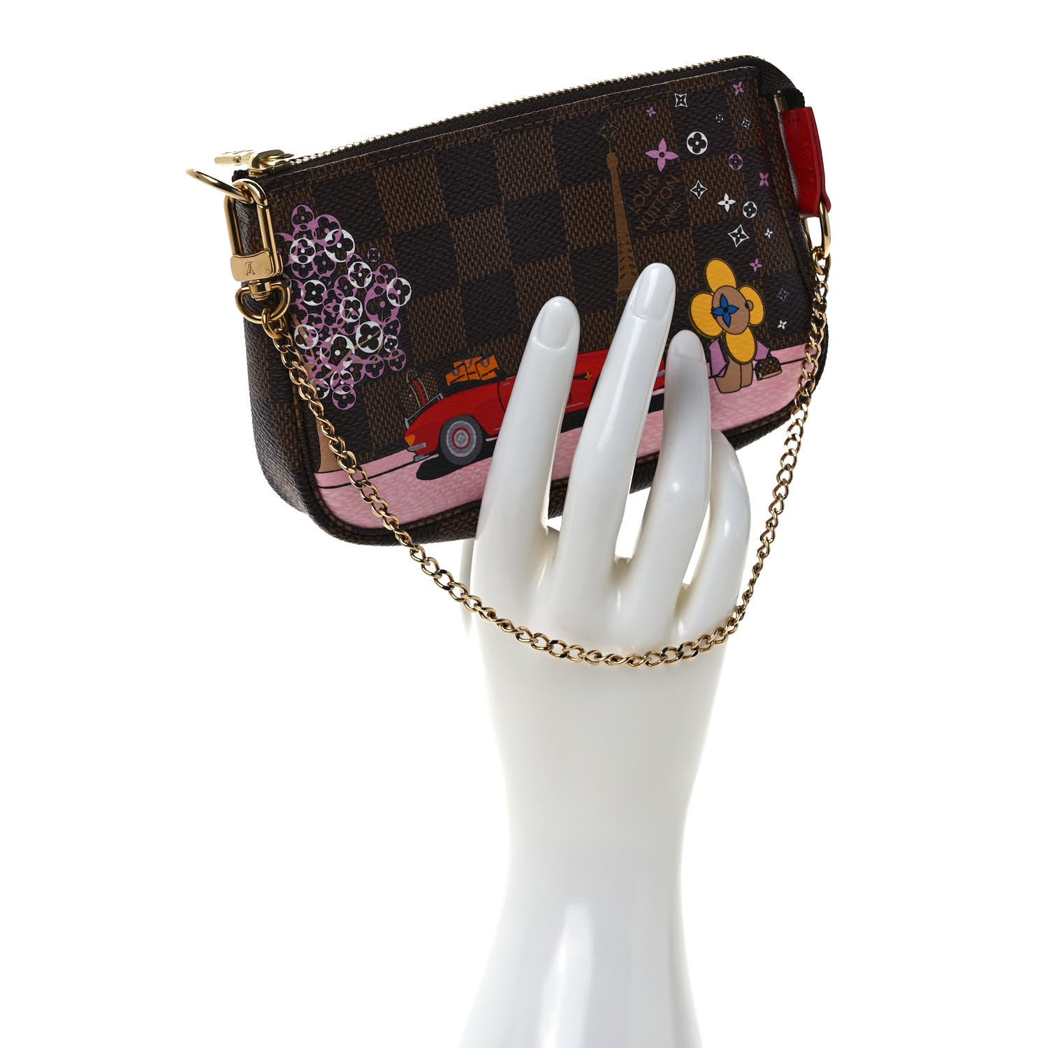 Louis Vuitton Damier Ebene 2019 Christmas Animation Mini Pochette Accessories Red 2 of 5