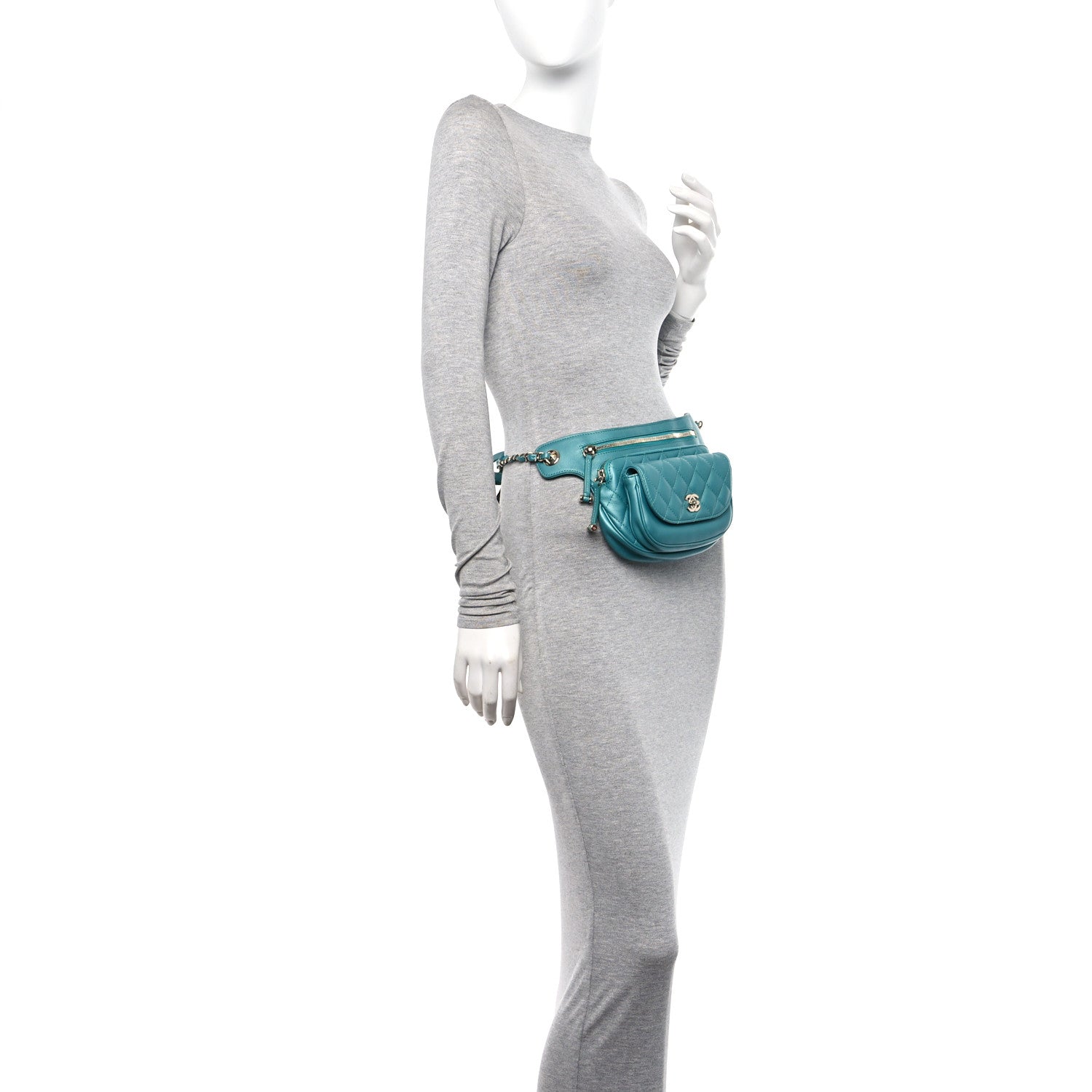 Chanel Metallic Calfskin Flap Chain Waist Bag Turquoise 2 of 12