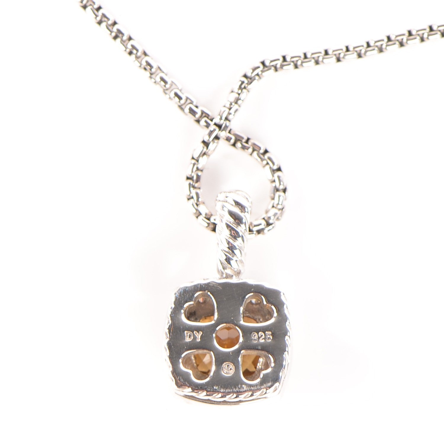 David Yurman Sterling Silver Pave Diamond Citrine 7mm Petite Albion Pendant Necklace 10 of 10