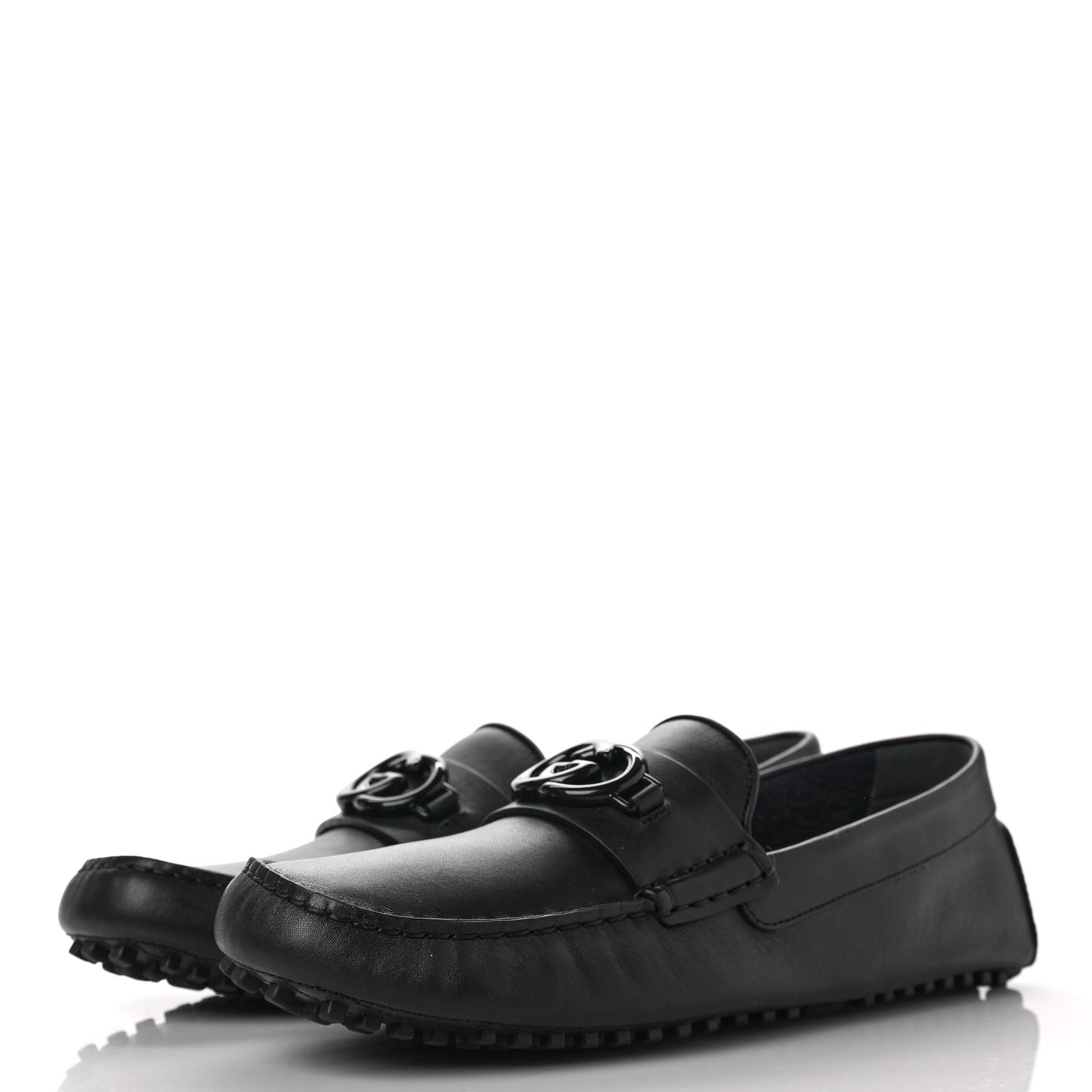 Soft Clove Calfskin Monochrome Mens Interlocking G Driver Loafers 9 Black