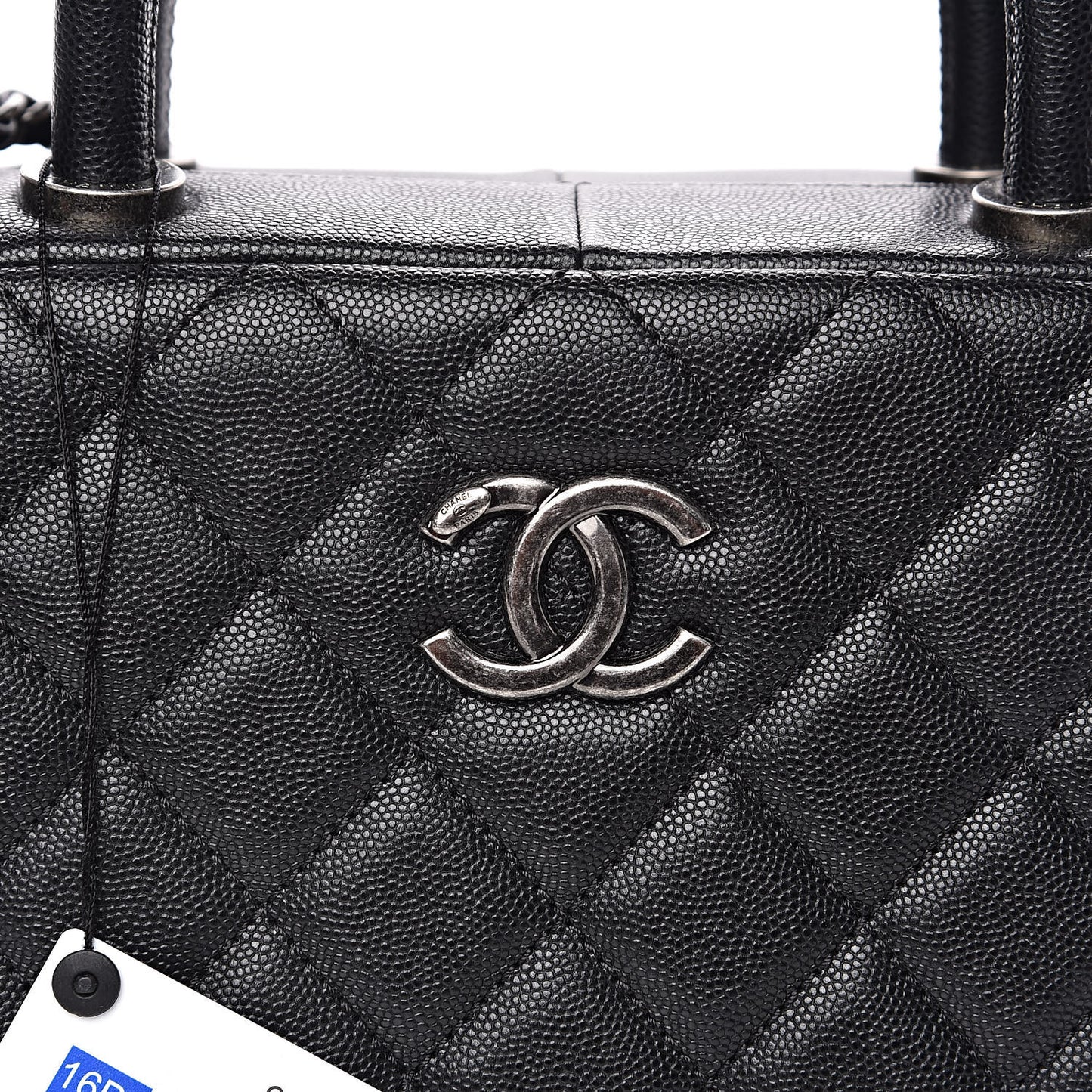 Caviar Quilted Large Coco Handle Bowling Bag Black