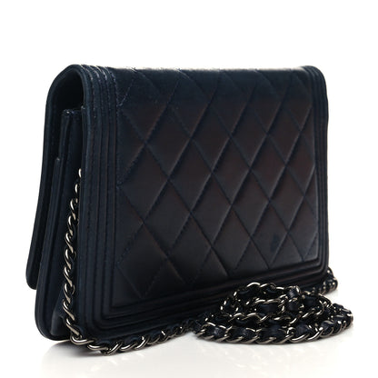Chanel Lambskin Quilted Boy Wallet On Chain WOC Navy Blue 2 of 16