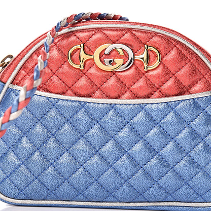 Gucci Laminated Nappa Trapuntata Mini Zumi Dome Shoulder Bag Rosso Marine Argento 9 of 13