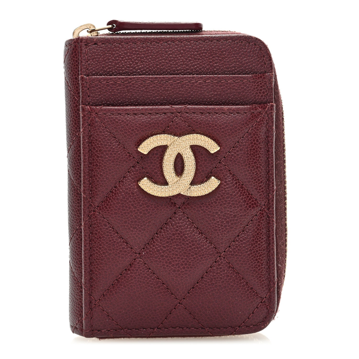 Chanel Caviar Quilted Studded CC Zip Card Holder Burgundy 1 of 7