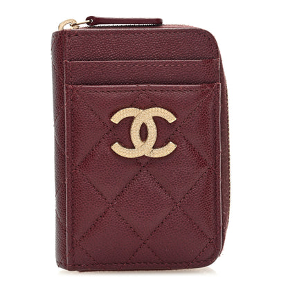 Chanel Caviar Quilted Studded CC Zip Card Holder Burgundy 1 of 7