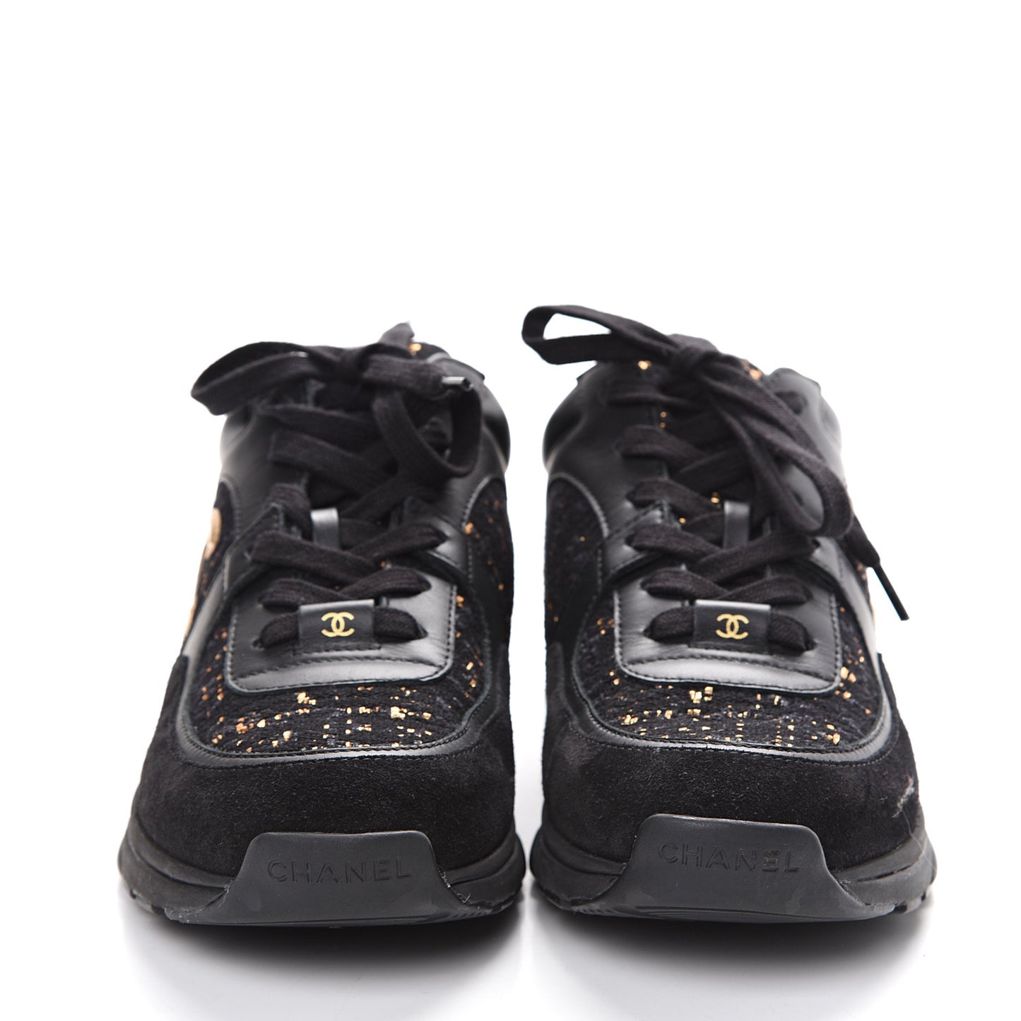 Velour Tweed CC Sneakers 38.5 Black Gold