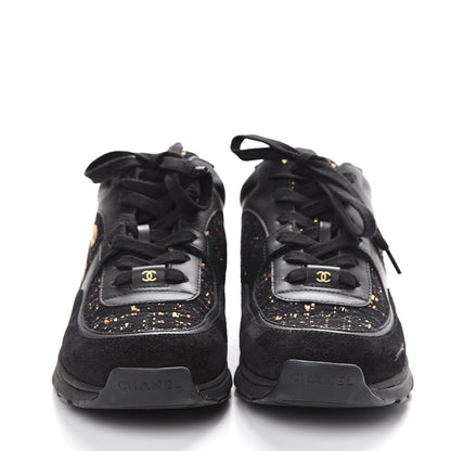 Chanel Velour Tweed CC Sneakers 38.5 Black Gold 2 of 10