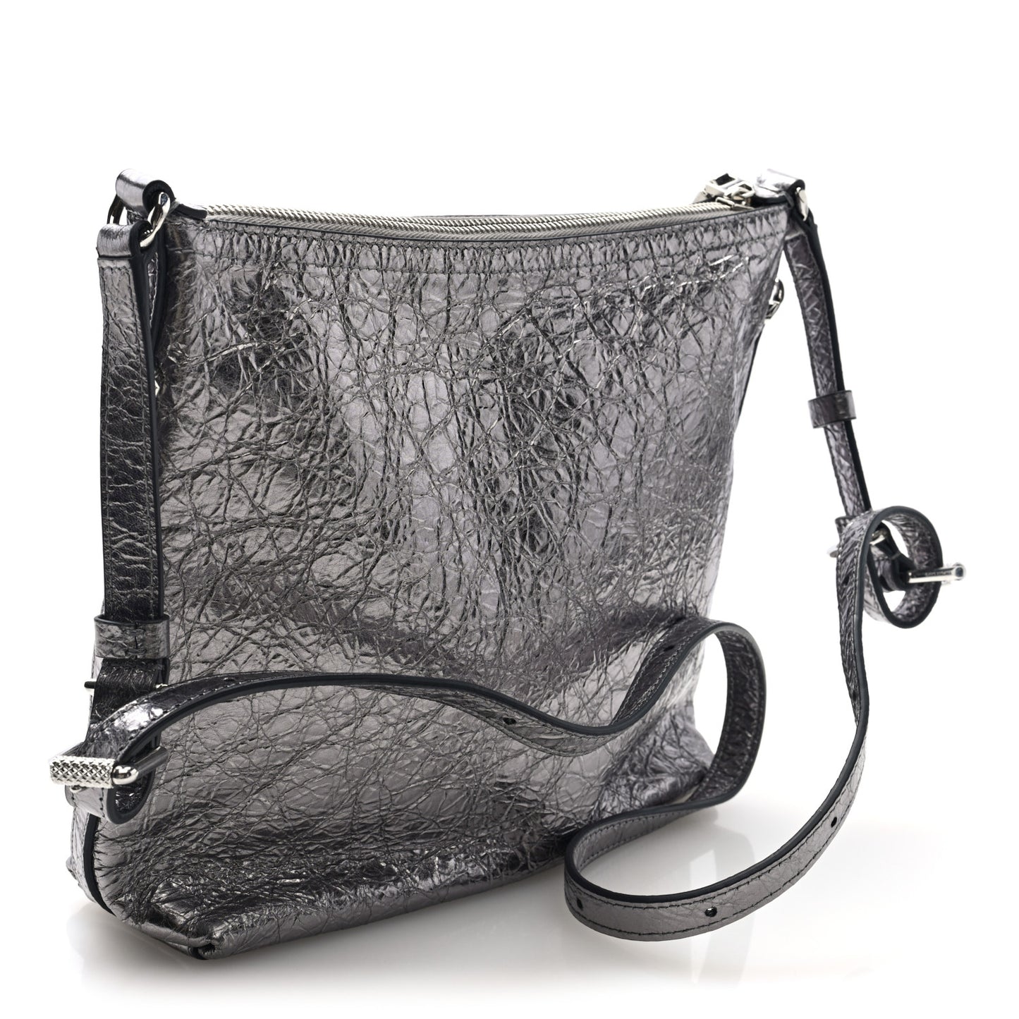 Metallic Calfskin Small Voyou Bag Silver