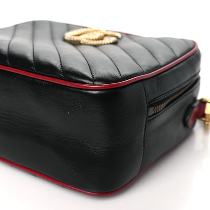 Gucci Vintage Effect Calfskin Matelasse Diagonal Small Torchon GG Marmont Bamboo Top Handle Shoulder Bag Black Romantic Cherry 10 of 10