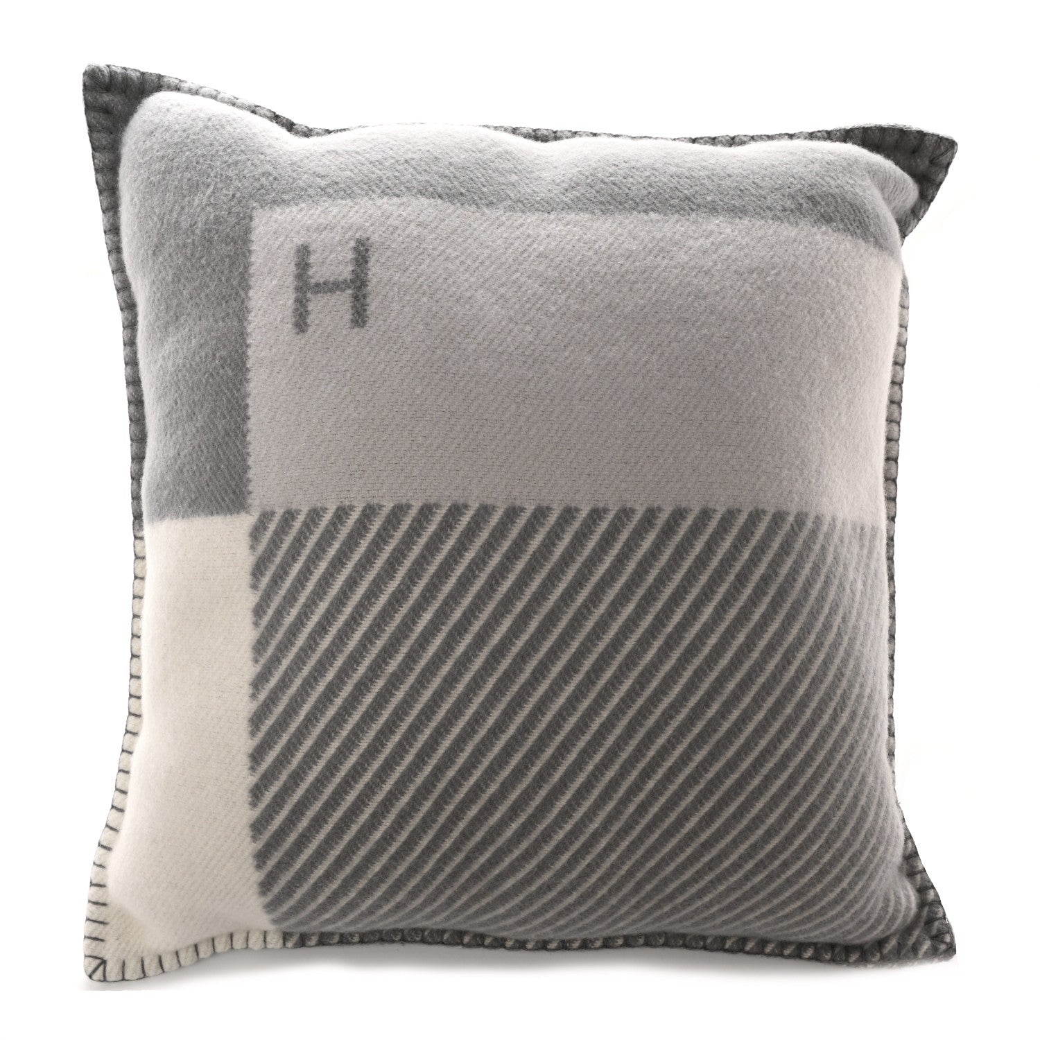Hermes Wool Cashmere H Riviera Pillow Gris 1 of 3
