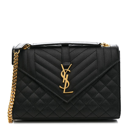 Saint Laurent Grain De Poudre Textured Mixed Matelasse Triquilt Medium Monogram Satchel Black 1 of 11