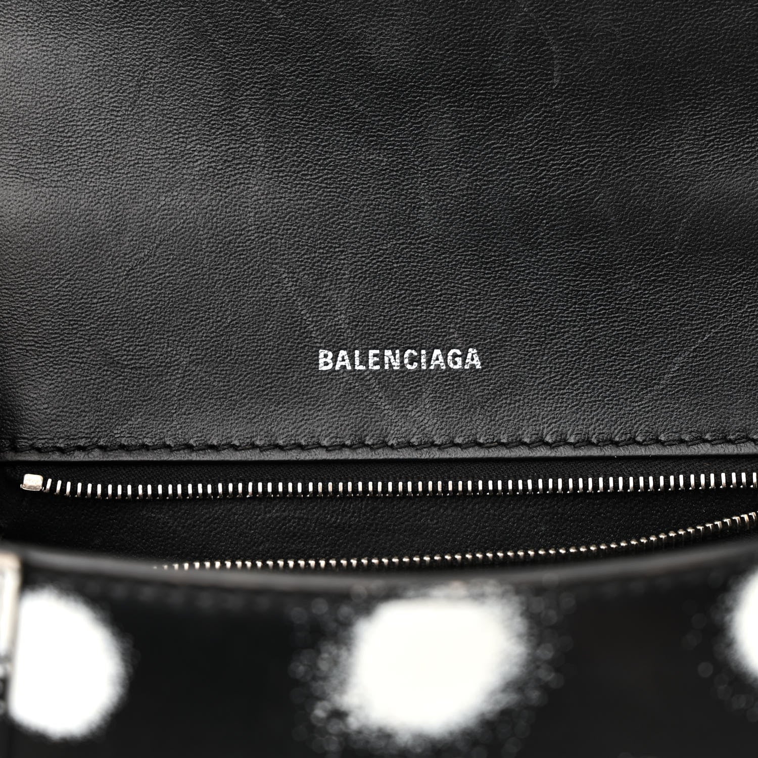 Balenciaga Smooth Calfskin Spray Polka Dot Small Hourglass Top Handle Bag Black White 6 of 13
