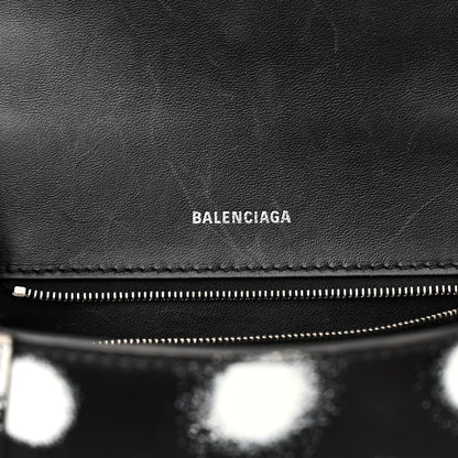 Balenciaga Smooth Calfskin Spray Polka Dot Small Hourglass Top Handle Bag Black White 6 of 13