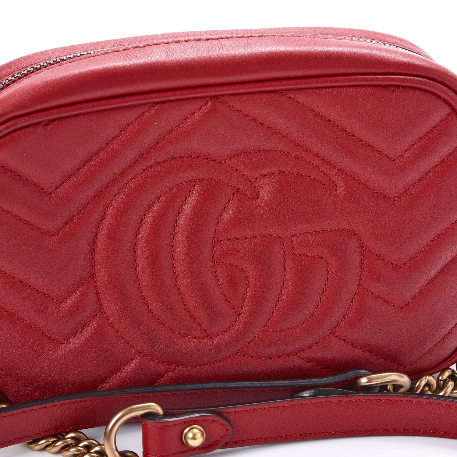 Gucci Calfskin Matelasse Mini GG Marmont Chain Shoulder Bag Hibiscus Red 8 of 9