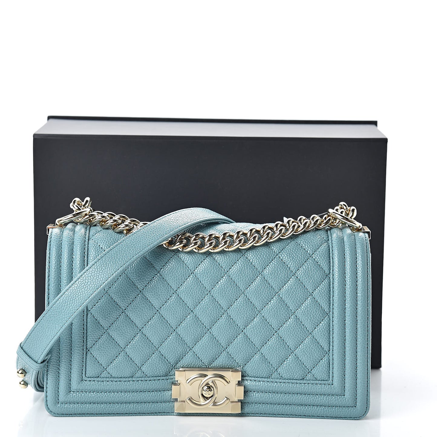 Caviar Quilted Medium Boy Flap Light Blue