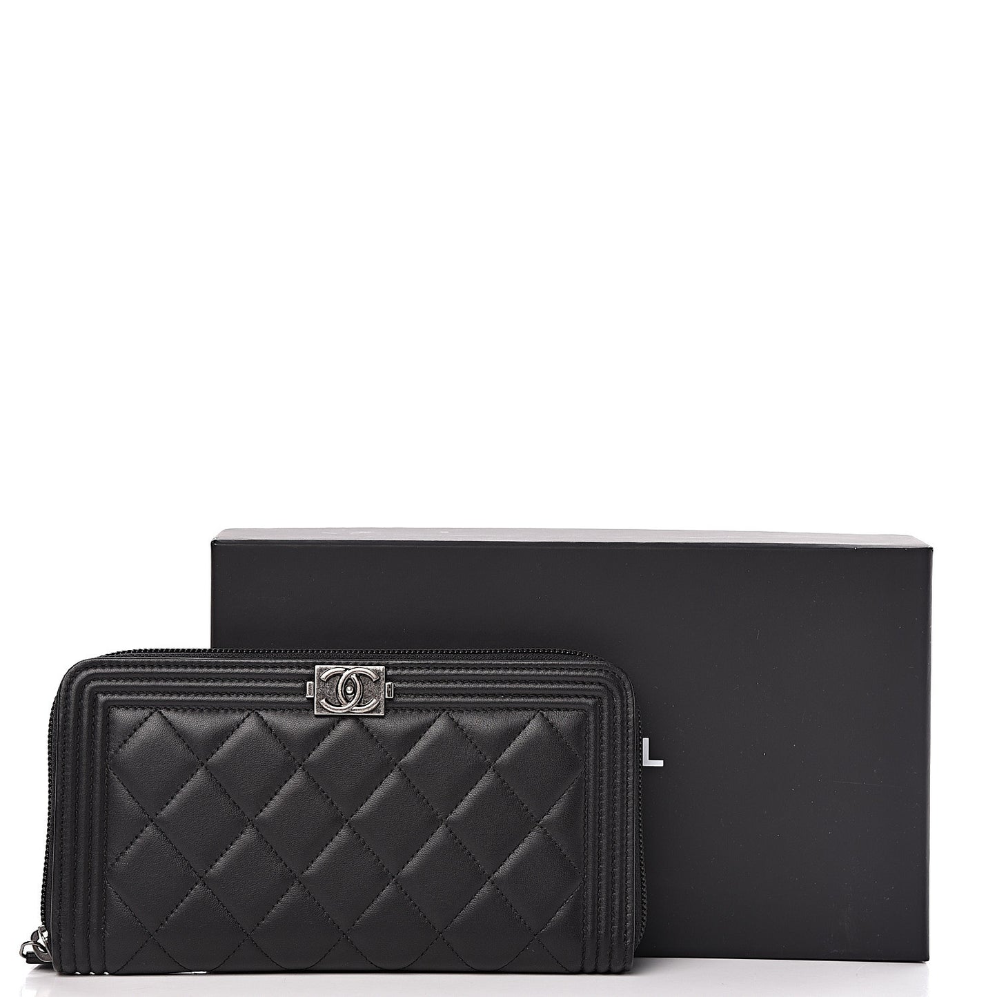 Lambskin Quilted Boy Zip Around Wallet Black