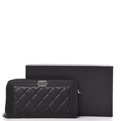 Chanel Lambskin Quilted Boy Zip Around Wallet Black 9 of 9