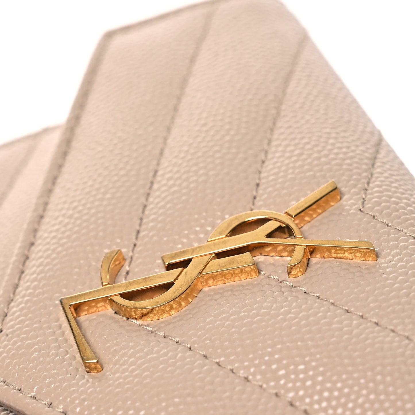 Grain De Poudre Matelasse Chevron Monogram Compact Wallet Dark Beige