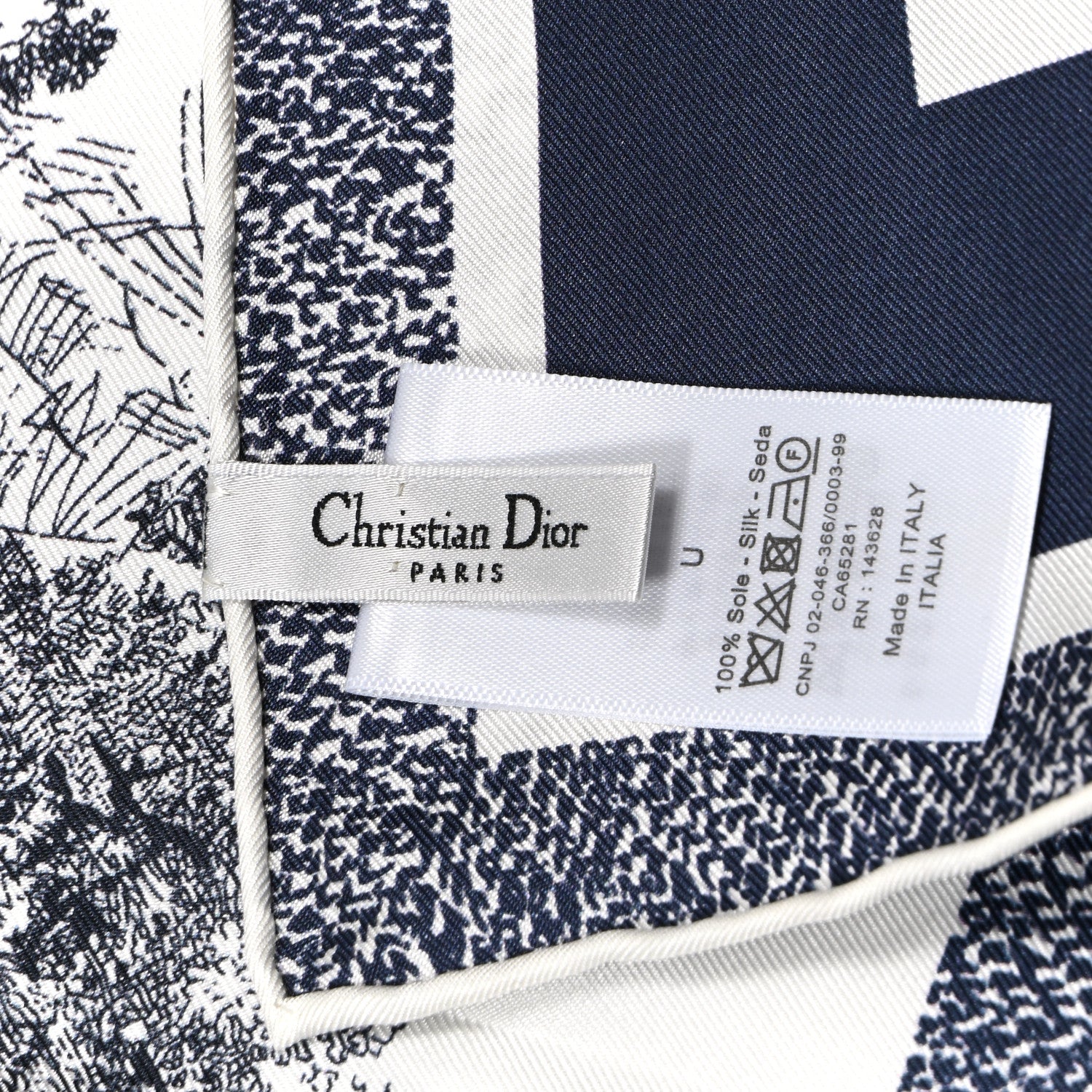Christian Dior Silk Toile De Jouy Sauvage Square Scarf 90 Ivory Navy Blue 3 of 4