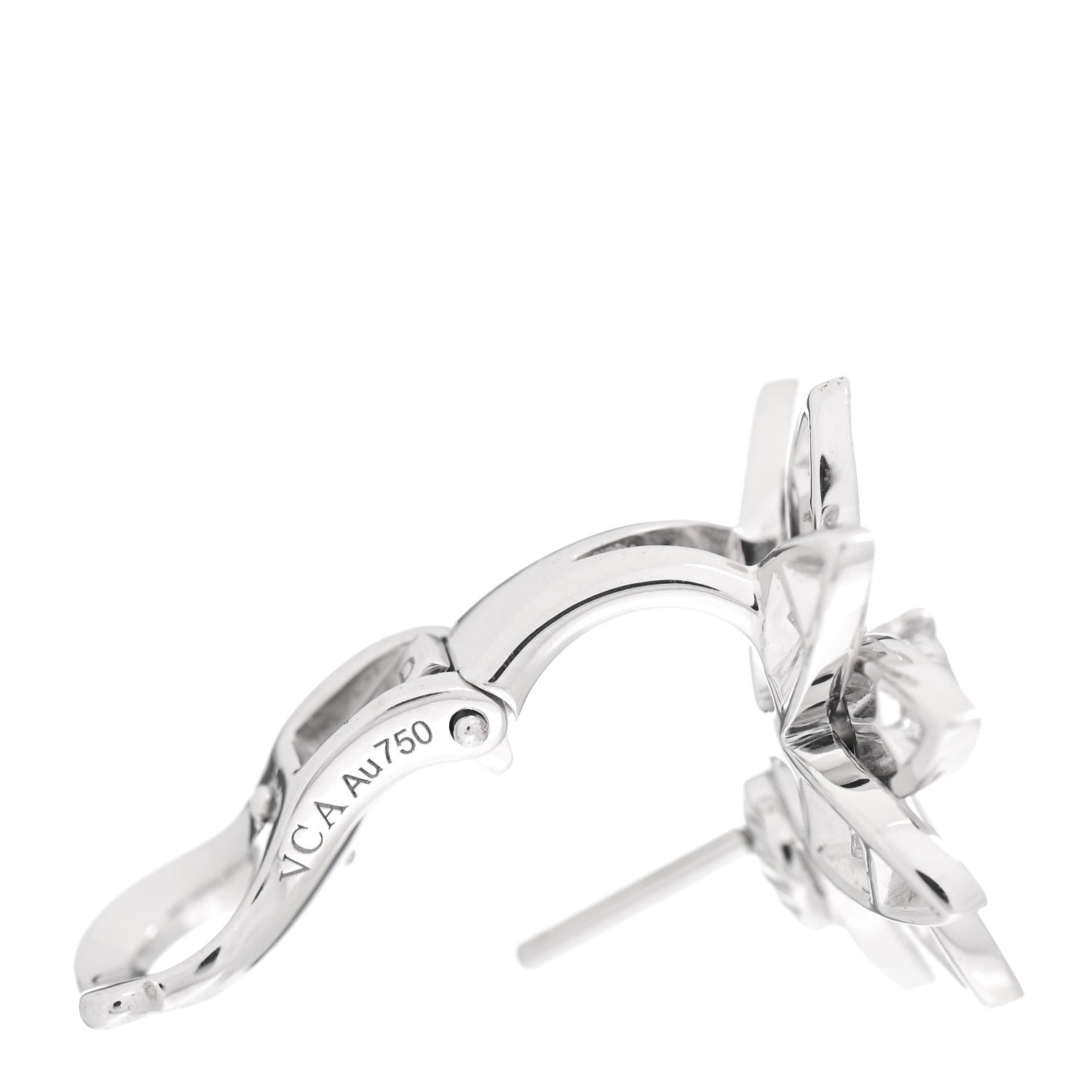 Van Cleef & Arpels 18K White Gold Diamond Small Lotus Earrings 4 of 5